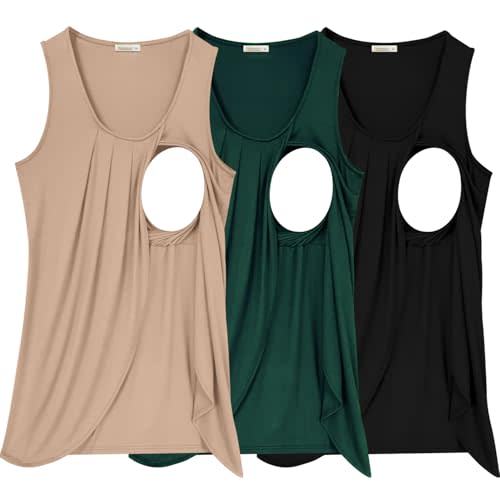 PARNIXS Summer Women's Maternity Nursing Tank Top Sleeveless Comfy Breastfeeding Clothes