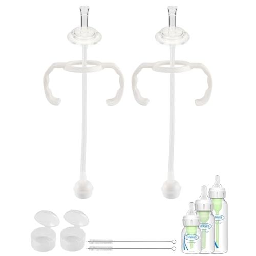Straw Cup Conversion Kit for Dr Browns Narrow and Narrow Glass Baby Bottles, Weighted Straw Replacement Kit with Soft Straw Top and Handle,6m+,Set of 2