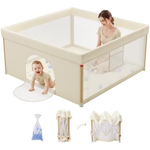 Foldable Baby Playpen, 50"×50" Play Pen for Babies and Toddlers
