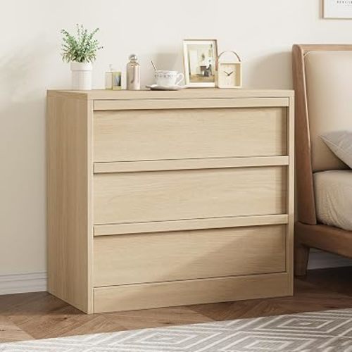 IDEALHOUSE 3 Drawer Dresser for Bedroom, Antique White Chest of Drawers with Natural Wooden Handles, Vertical Storage Tower Unit for Closet, Nursery, Living Room, Entryway, 30" Wide