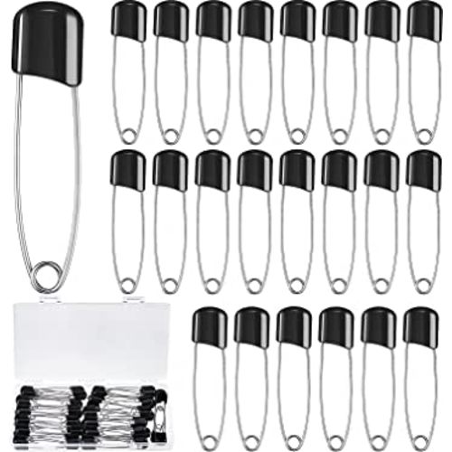 50 Pieces Diaper Pins Safety 2.2 Inch Plastic Head Cloth Diaper Nappy Pins with Locking Closures Stainless Steel with Velvet Bag(Black)