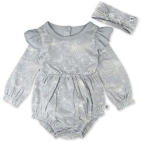 HonestBaby Bubble Romper and Headband Set Organic Cotton for Infant Baby and Toddler Boys, Girls, Unisex