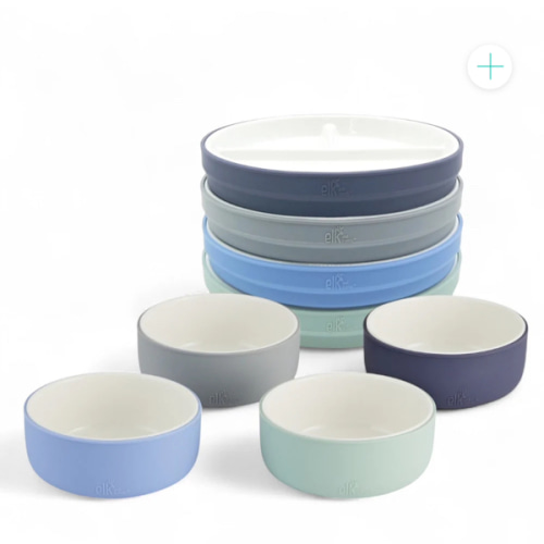 Kids Porcelain Mealtime Bundle | Normal Sleeves | 7.8" Plates + Bowls | 8 Pcs | Sage/Misty Blue/Navy/Gray