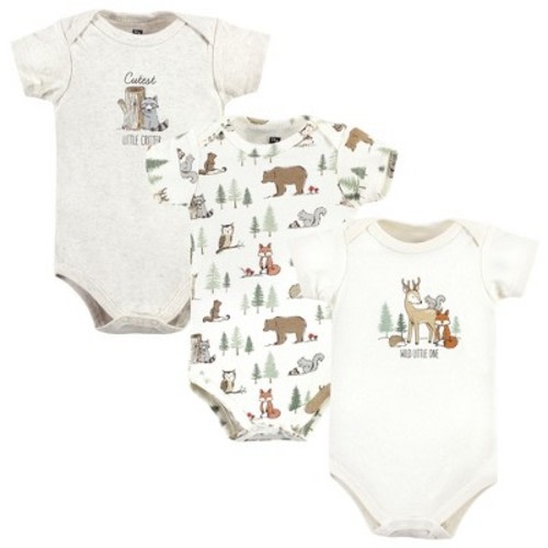 Hudson Baby Cotton Bodysuits, Forest Animals 3-Pack, 3-6 Months