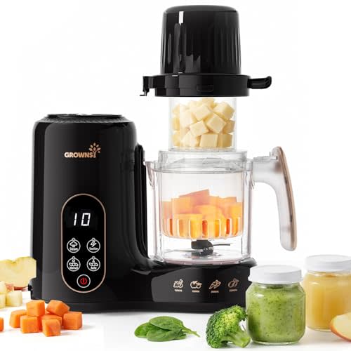 Grownsy Baby Food Maker with Dual-Layer Steam Basket | Baby Food Processor for Starting Solids & Babies 6+ Months | Steamer Blender & Puree Machine for Healthy Baby Food, BPA-Free,Black & Gold