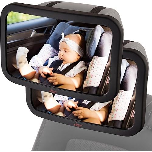 Lusso Gear Baby Car Mirror (2 Pack) - Rear-Facing Backseat Baby Accessory - Shatterproof, Secure & Clear Infant View - Black Mirror Design