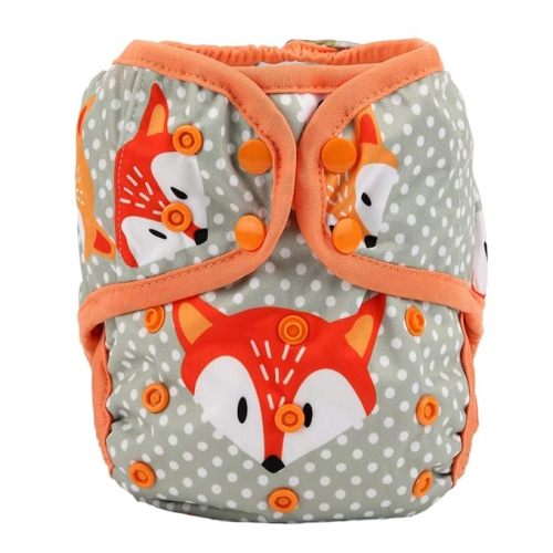 One Size Cloth Diaper Cover Snap with Double Gusset (Dots Fox)