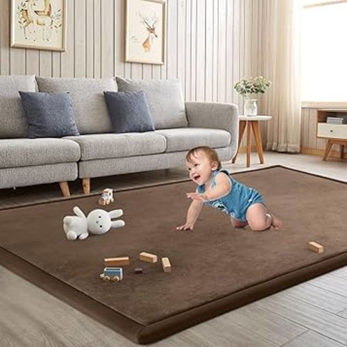 Baby Play Mat for Floor Tummy Time Mat Nursery Muscle Area Rug Playroom Rug Tatami 59"*59" Memory Foam 1.3" Thick Crawling For Babies,Toddlers, Infants, Kids,Floor,Coffee