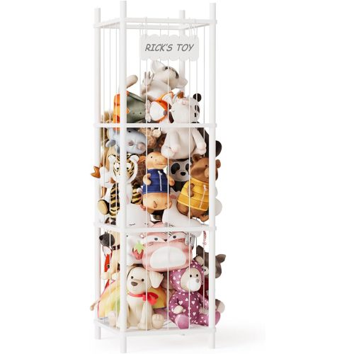 SpaceAid Stuffed Animal Storage Organizer, Wood Animals Zoo Toy Plushies Storage Holder, Large Capacity Plush Toy Cage for Playroom Organization, 15.8" Wide, White