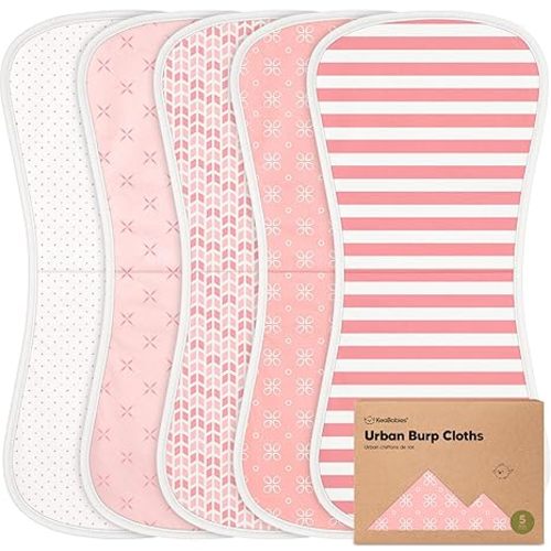 Organic Burp Cloths Baby Boy & Girl - 5-Pack Super Absorbent Cotton Burping Cloths for Babies, Soft & Plush Newborn Spit Up Rags, Infant Towels for Milk Spit Up, Unisex, Large 21" x 10" (Blush)