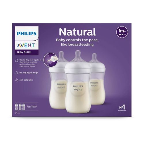 Philips Avent 3pk Natural Baby Bottle with Natural Response Nipple - Clear - 9oz