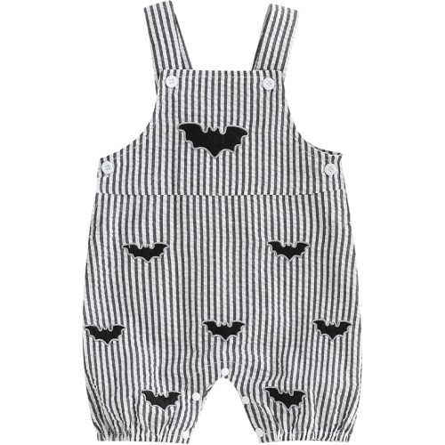 Newborn Baby Boy Girl Halloween Outfit Skull/Bat/Pumpkin Romper Bib Overalls Suspender Striped Jumpsuit Clothes