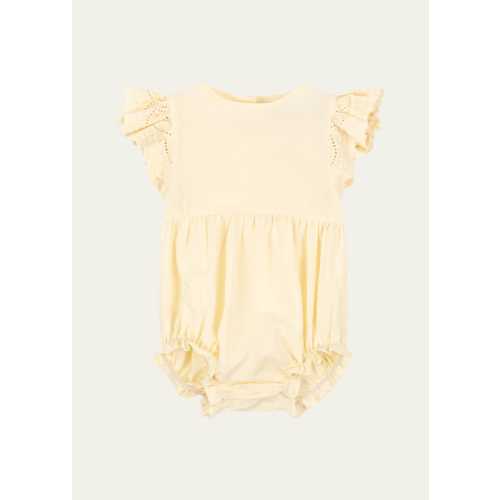 Girl's Posey Scallop-Trim Romper, Size 3M-18M