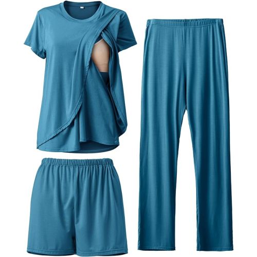 Rnxrbb 3 Piece Postpartum Nursing Pajamas Set Casual Soft Maternity Breastfeeding Pjs Sleepwear Loungewear Clothes Layer