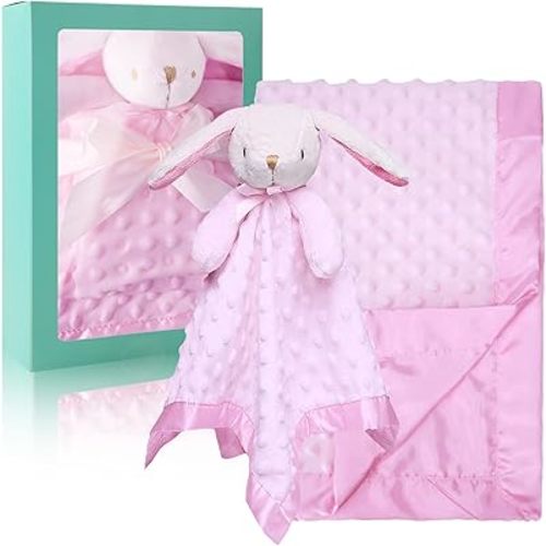 Pro Goleem Baby Blanket with Pink Bunny Security Blanket Newborn Girl Gifts Set