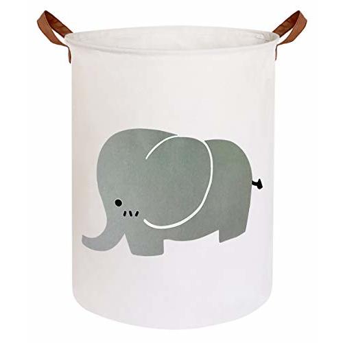 CLOCOR Large Storage Basket,Canvas Fabric Waterproof Storage Bin Collapsible Laundry Hamper for Home,Kids,Toy Organizer (Grey Elephant)