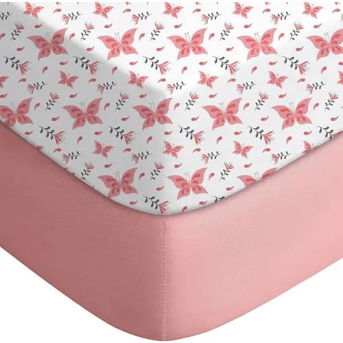 Yoofoss Pack and Play Sheets Fitted, Mini Crib Sheets 2-Pack for Pack N Play Mattress, Stretchy Playard Sheet, Soft and Breathable (Pink + Butterflies)
