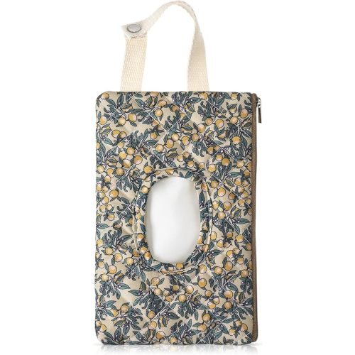 1 Pcs Quilted Diaper and Wipes Pouch Portable Hanging Floral Wet Wipe Bag Diaper Bag Reusable Wipes Pouch for for Stroller Car Travel Infant Diapering Organizer (Green Lemon)