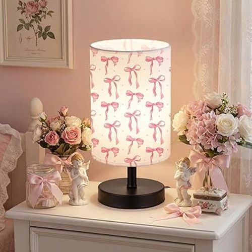 Pink Bow Table Lamp Gifts 3 Colors Dimmable Lights 9.72 x 5.12 Inch Night Light Bedside Lamps Decoration for Bedroom Desk Birthday Gifts for Home Decor