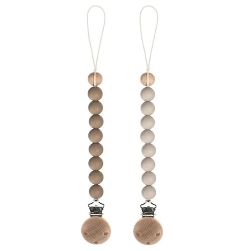 Silicone Pacifier Clips for Baby, Paci Holders Binky Clips, 2 Pack (Sand+Light Grey)