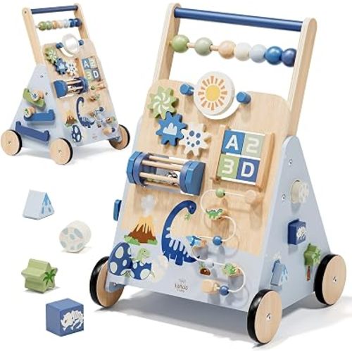 Lehoo Castle Dinosaur Wooden Baby Walker, Adjustable Speed Baby Push Walker