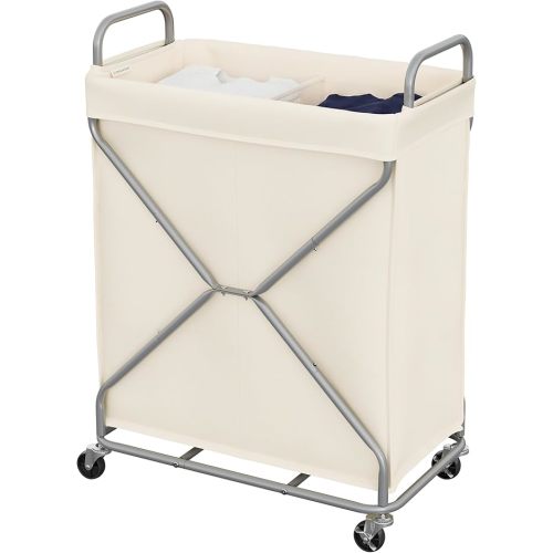 StorageWorks 2 Section Laundry Sorter with Wheels, 160L Beige Hamper Basket