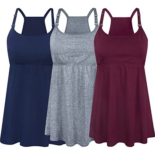 SUIEK 3 Pack Maternity Nursing Tank Tops with Bralette Cotton Breastfeeding Camisole