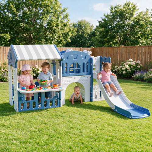 Vipuse, 9 in 1 Indoor Toddler Playground, Blue and Gray, Playset