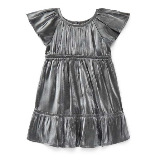 Wonder Nation Toddler Girls' Metallic Accent Party Dress with Flutter Sleeves, Sizes 12M- 5T
