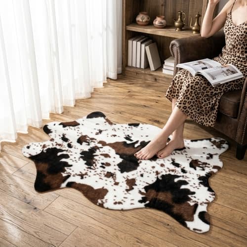 MustMat Cow Print Rug,Faux Cowhide Area Rug for Bedroom,Nursery,Living Room,Western Party Decorations 2'6''×3'7''