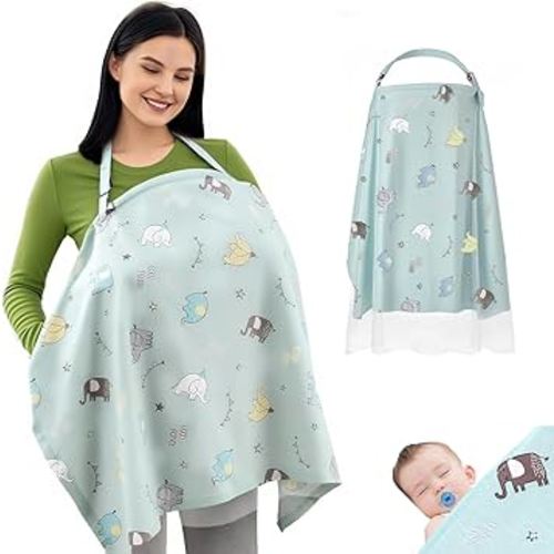 100% Cotton Nursing Cover with Support Ring & Mesh Layer, Breathable Nursing Cover Up for Breastfeeding, Adjustable Arch Neckline Breastfeeding Apron for Women