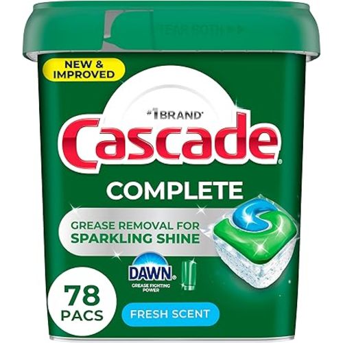 Cascade Complete Dishwasher Pods - Fresh Scent ActionPacs, Dishwasher Detergent, Dishwasher Soap, Detergent Pods, 78 Count