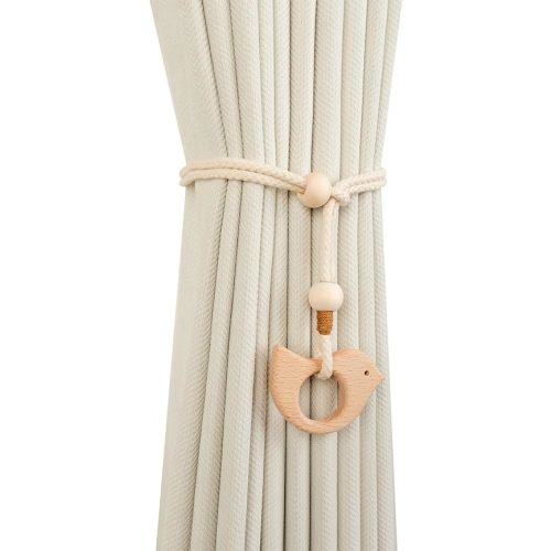 2 Pack Wooden Curtain Tiebacks - Animal Shaped Hand Carved Drapery Holdbacks, Decorative Window Accessories for Living Room, Bedroom (2, Bird)