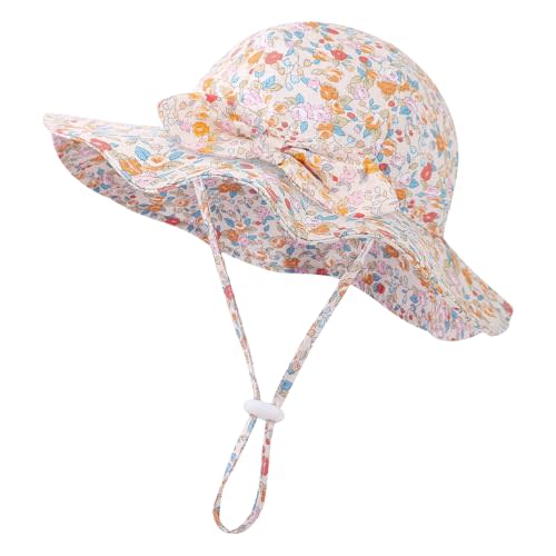 Baby Girl Sun Hat Toddler Beach Hats with UPF 50+ Protective Infant Summer Hat with Wide Brim Baby Girls Bucket Hat