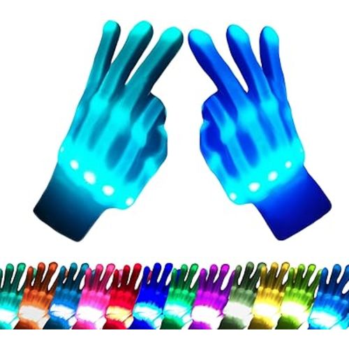 COLEDRE Kids Toys 12 Colors LED Gloves Cool Toys Gifts for Age 5-7 8-12 Years Old Boys Girls Stocking Stuffers Kids Teens Christmas Halloween Costumes Light Up Gloves Party Favors (1 Pair M)