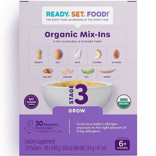 Stage 3 Mix-ins (30 Days) – Safe & Easy Early Allergen Introduction for Babies 6+ Months, Mix with Baby Food, With 9 Top Allergens: Organic Peanuts, Egg, Milk, Walnut, Cashew & More By Ready Set Food
