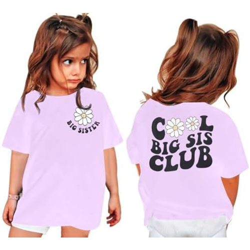 LOTUCY Big Sister Shirt for Toddler Girls Cool Big Sis Club Tshirt Promoted to Big Sister Announcement Outfits