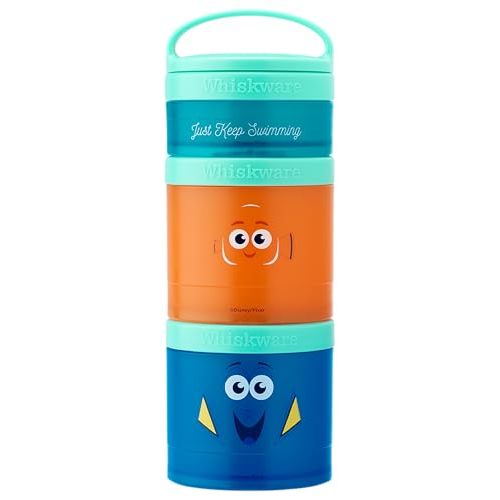 Whiskware Disney Pixar Stackable Snack Containers for Kids, 3 Stackable Snack Cups for School and Travel, Finding Nemo with Nemo and Dory