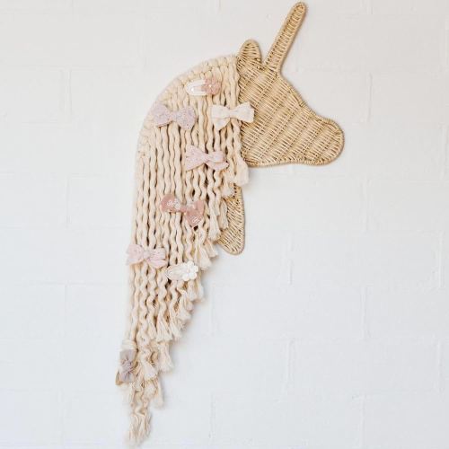 BEBE BASK Unicorn Boho Handmade Rattan Macrame Hair Bow Holder and Organizer for Girls