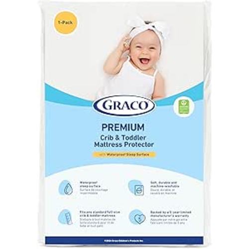 Graco Premium Waterproof Crib and Toddler Mattress Protector (1 Pack) – GREENGUARD Gold Certified, Machine-Washable & Dryer-Friendly, Waterproof Sleep Surface, Fits Baby Crib & Toddler Bed Mattress