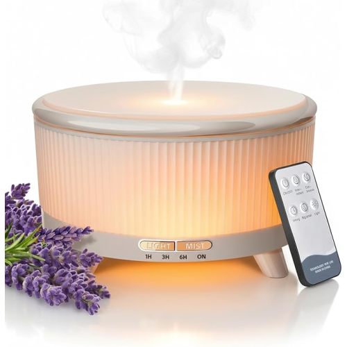 500ML Essential Oil Diffuser: Ultrasonic Aroma Diffuser with Remote Control for Spa Hotel Yoga Room - Humidifier for Bedroom with 7-Color Night Lights & Auto Shut-Off for Nursery/Women Home Relaxation