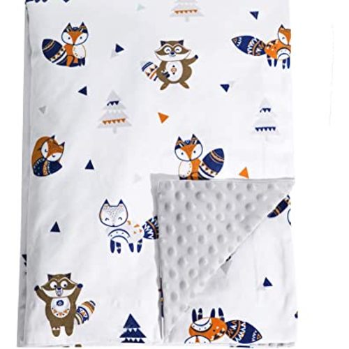 PHF Minky Baby Blanket for Boys and Girls, 40x50 Inches Neutral Double Layer Baby Blankets with Dotted Backing, Unisex Receiving Blanket Bed Throws for Newborn, Infant, Babies, Woodland