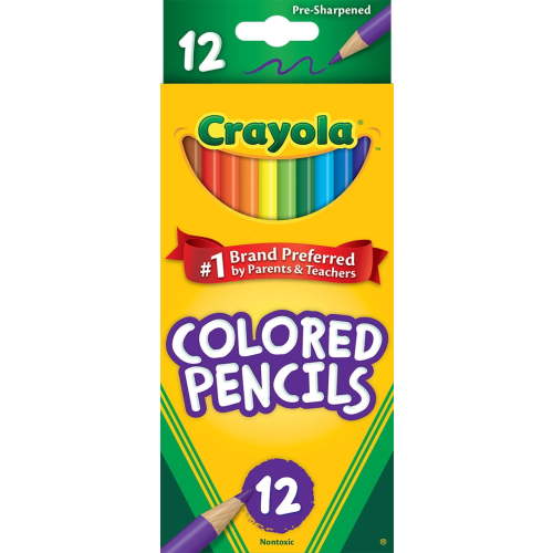 Crayola Colored Pencil Set, 12 Ct, Pre-sharpened, Safe Nontoxic Classroom Supplies for Kids