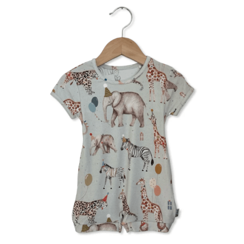 The Simple Seed.
Party At The Zoo Shorty Romper | Cotton Bamboo Blend