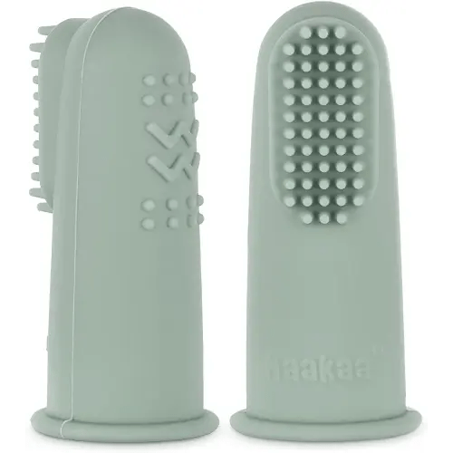 haakaa Silicone Baby Finger Toothbrush, Oral Care for Infants&Babies&Toddlers&Kids, Soft Food Grade Silicone, 0 Months+, 2 Pack, Pea Green