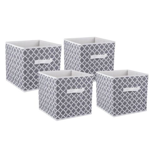 Design Imports Nonwoven Polyester Cube Lattice Gray Square 11X11X11 Set/4