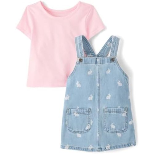 The Children's Place Baby Girls' And Toddler Short Sleeve Shirt and Skirtall 2 Piece Outfit