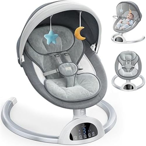 Electric Baby Swing for Infants, Portable Infant Swing with Music Speaker, 5 Swing Speeds, Remote Control, for Indoor Use, Newborn Boys & Girls, White