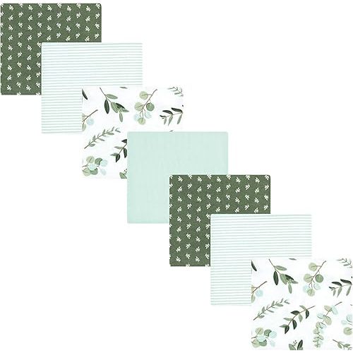 Hudson Baby Unisex Baby Cotton Flannel Receiving Blankets Bundle, Eucalyptus, One Size