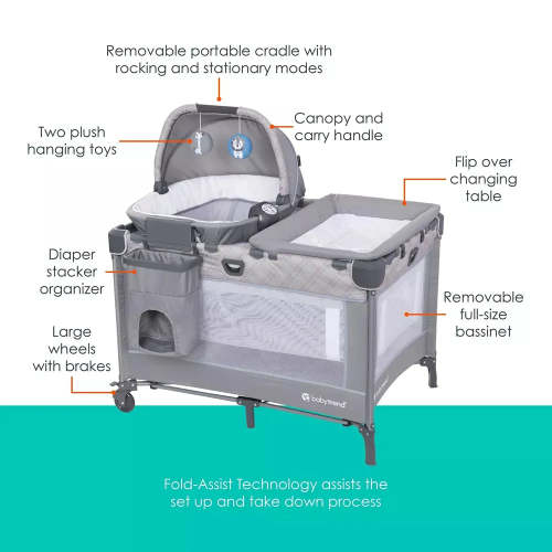 EZ-Fold Playard with Portable Rocking Lounger - Madrid Plaid